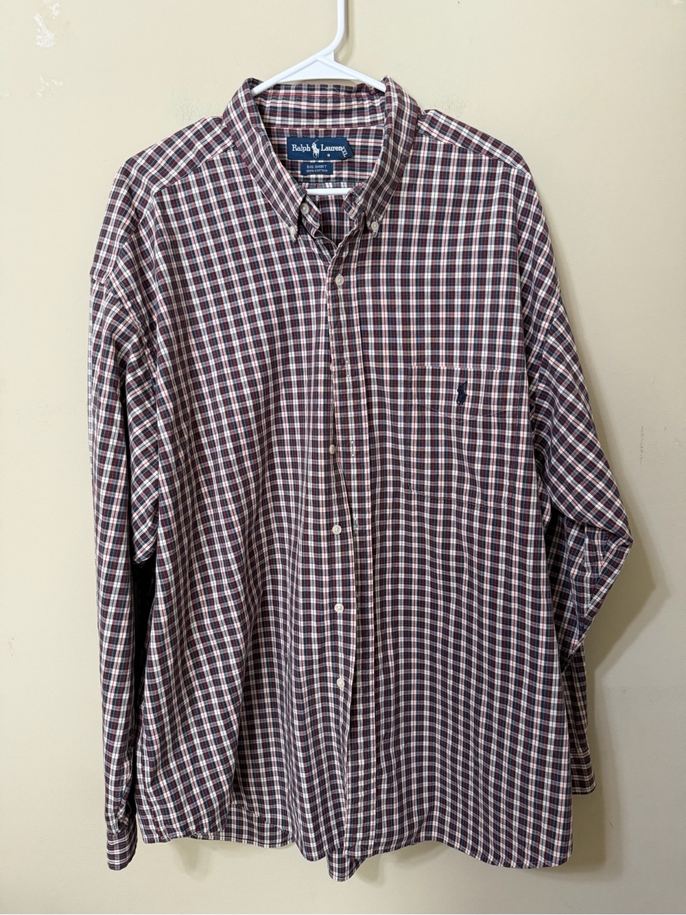 Ralph Lauren Men’s Plaid Button-Down Shirt big shirt xxl 100% cotton vintage euc